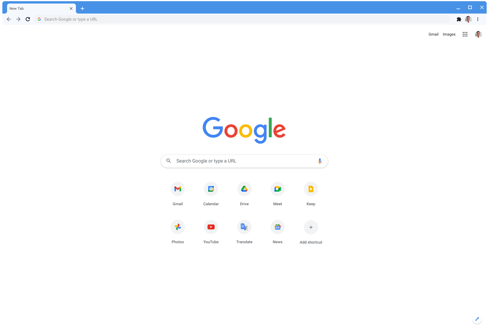 A képen lévő Chrome-böngészőablakban a Google.com webhely látható a Classic témával.
