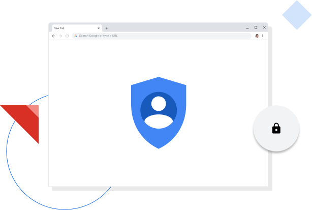 A képen lévő Chrome-böngészőablakban a Google adatvédelmi ikonja látható.