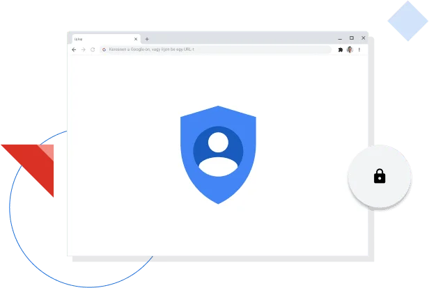 A képen lévő Chrome-böngészőablakban a Google adatvédelmi ikonja látható.