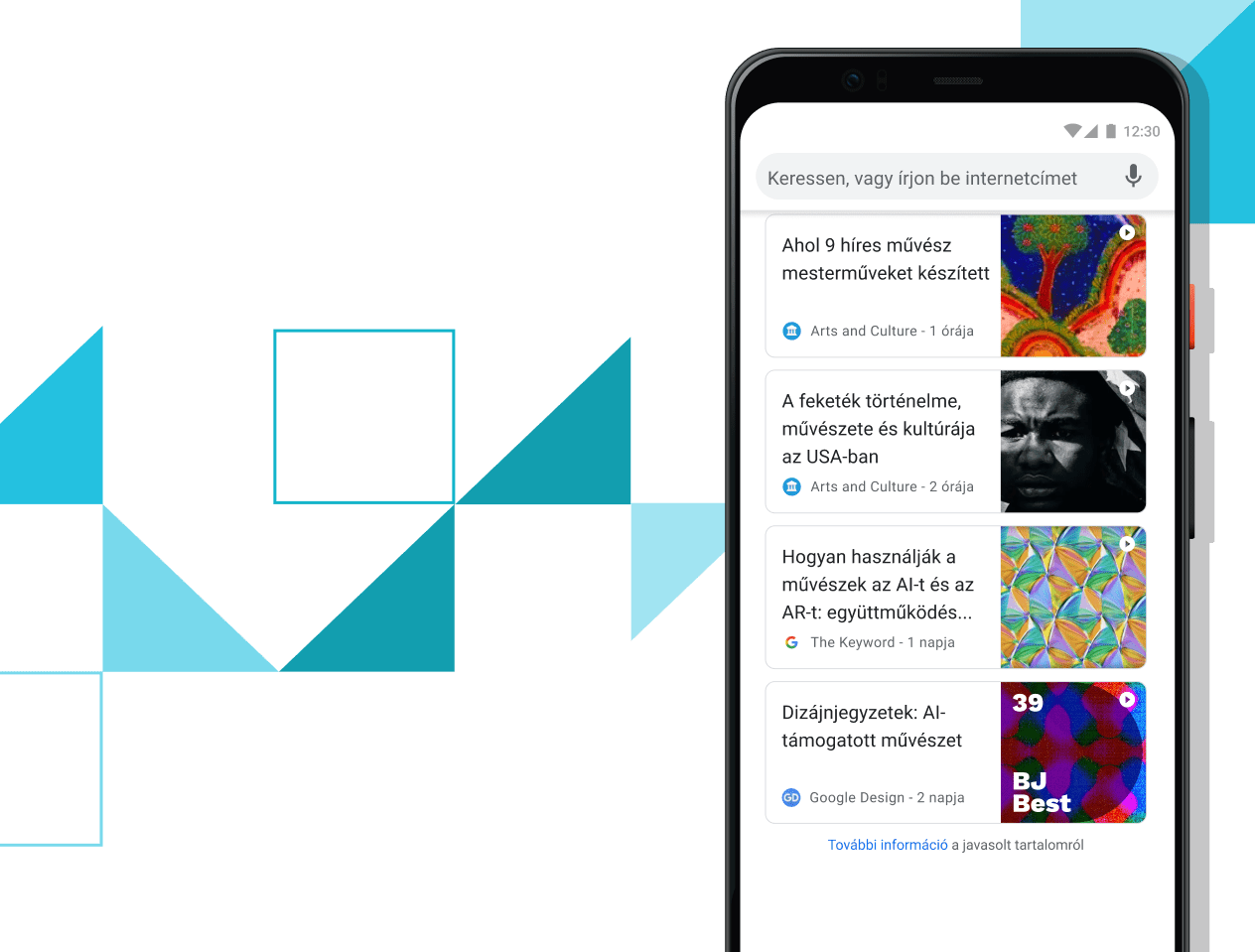Cikkek Önnek A képen lévő Pixel 4 XL telefon képernyőjén válogatott cikkek linkjei láthatók.