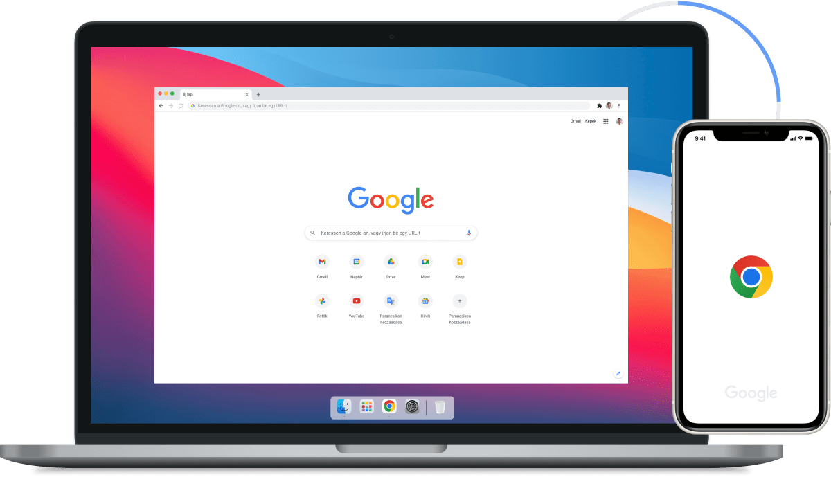 Kép a Google Chrome-ról laptopon és mobileszközökön