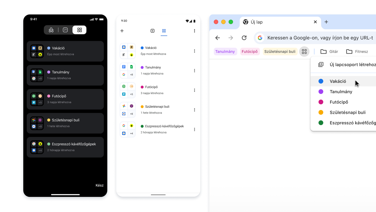 Lapcsoportok iOS-, Android- és asztali eszközökön