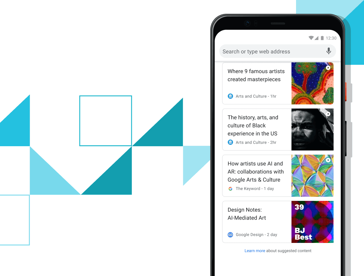 Cikkek Önnek A képen lévő Pixel 4 XL telefon képernyőjén válogatott cikkek linkjei láthatók.